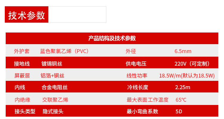 發熱電纜參數